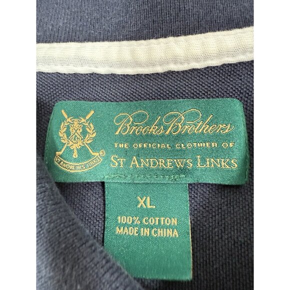 Brooks Brothers Mens St Andrews Golf Links Polo Shirt Size XL Navy White Striped - Picture 8 of 15